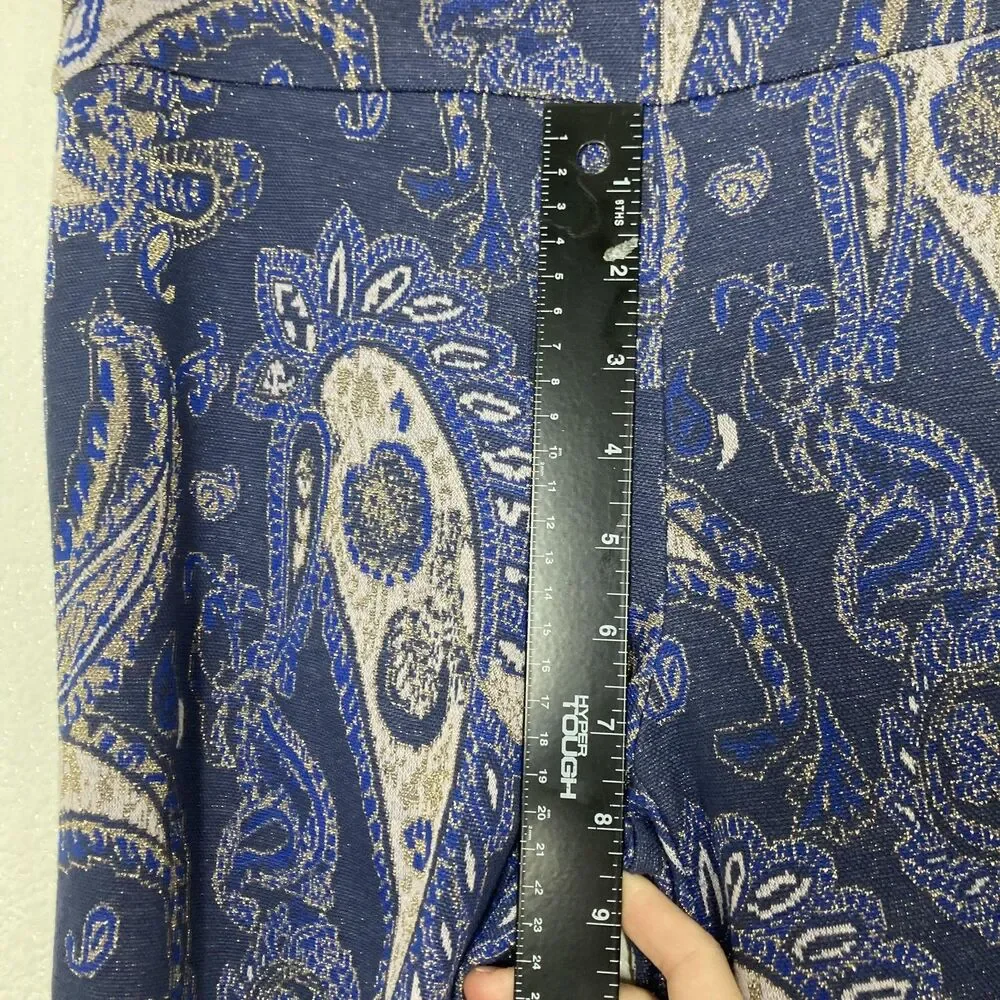 Maeve Maria Pants Womens 6 Blue Paisley Metallic Flare Anthropologie